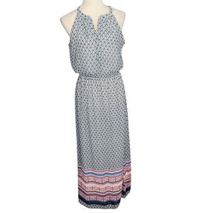 Old Navy Artsy Abstract Maxi Dress Women Size M Blue Coastal Nautical Halter